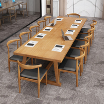 Nordic solid wood office table and chair log conference table long table modern simple creative negotiation table Workbench long table