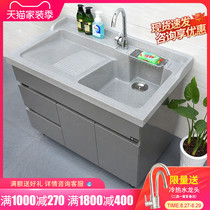  Stainless steel laundry cabinet All-in-one cabinet with washboard Quartz stone countertop laundry tank laundry pool Balcony bathroom cabinet Household
