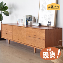Two-black wood for audiovisual cabinet Nordic Day-style solid wood TV cabinet modern minimalist storage Living room Small family Type of video