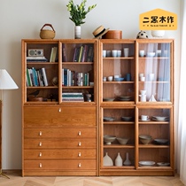 Two black wood and so on combination cabinet Nordic solid wood bookcase Sliding door cabinet Dining side cabinet Simple Japanese design