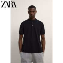 ZARA autumn new mens Pearl cloth Zhongshan collar black short sleeve POLO T-shirt 09240417800