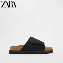 ZARA Spring New Pint Men Shoes Black Tech Fabric Flat Bottom Sandals 2712921040