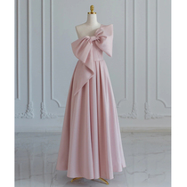 Banquet Small Evening Dresses Dress Woman Temperament Light Lavish High-end Pink Bow Tie Toast Superior Design Sensation