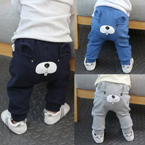 Baby pants autumn and winter New Foreign style men and women Baby Big pp pants plus velvet 1 year old 2 high waist open crotch butt pants outside wear