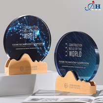  Solid wood crystal trophy custom creative lettering 2021 high-end atmosphere honor medal excellent employee souvenir