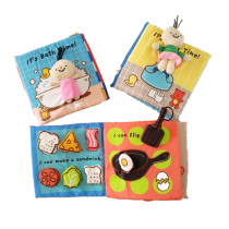 English cloth book living habits to form a cook to take a bath to go to the toilet baby puzzle toy book with dolls