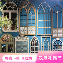 Fake window decoration wall home simulation wooden American Nordic retro Net red iron B & B wall decoration hanging wall decoration