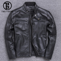 Cuidi bird locomotive clothing leather mens head layer cowhide stand collar short Harley motorcycle leather jacket autumn and winter jacket
