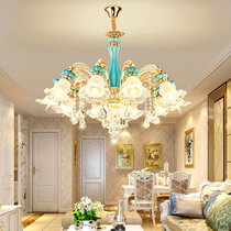 European chandelier Living room atmospheric luxury household blue ceramic Dining room Modern simple crystal lamp French bedroom lamp