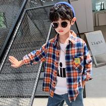 Boys plaid shirt Spring and autumn long-sleeved cotton top Tide in the big childrens autumn handsome thin boys childrens shirts