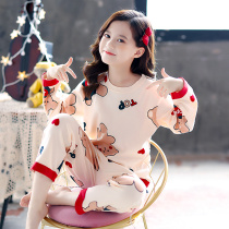 Girls Pajamas autumn 2021 new children long sleeve cartoon round neck set little girl cotton Princess home clothes