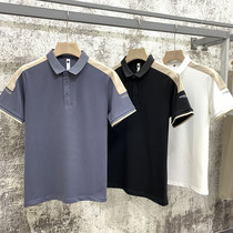 Summer breathable ice silk cotton lapel Polo shirt mens Korean slim fit trend stitching simple mens short-sleeved T-shirt
