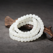 In the sale of non-negotiable Royal stone square Xinjiang Hetian jade seed material sprinkled gold skin white waxy 6*7 old type 108 beads 60 2g