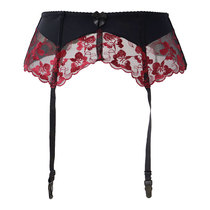 Wine red black edge embroidered metal buckle ladies summer sexy stockings Garter S085
