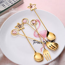 Exquisite Coffee spoon light luxury dessert spoon small spoon coffee spoon retro short handle cute star mixing spoon fruit fork