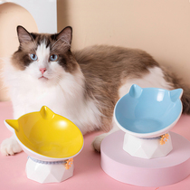 Cat bowl ceramic anti-knock goblet cat protection cervical double bowl cat food basin dog bowl drinking water bowl pet supplies