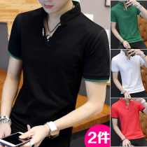 Short-sleeved t-shirt summer 2021 new fashion polo shirt slim stand-up collar wild cotton top clothes mens t-shirt