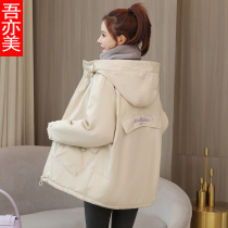 Autumn and winter thick coat female Korean version of loose medium length plus velvet cotton coat students wild cashmere Parker