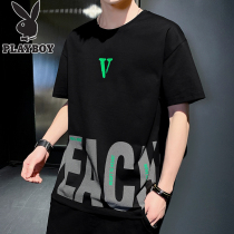 Playboy Mens Short Sleeve 2021 Summer New Loose Joker T-shirt Korean version of ins Tide Brand Half Sleeve Mens Top