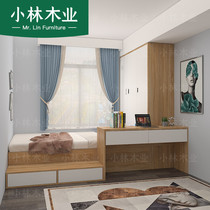 Japanese tatami bed Wardrobe integrated with desk Can be customized high box storage storage bed Double bed Modern simple