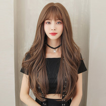 Air bangs wig female hair big wavy long curly hair fluffy full head cover natural realistic hair cover fake hair type