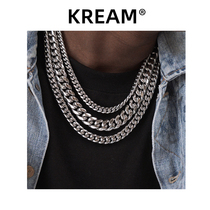 KREAM silver hip hop cuban chain necklace European and American trend Joker cuban high quality titanium steel male and female chain