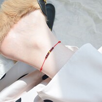 Good-looking anklet handmade red rope anklet Garnet gold transfer beads footrope simple Mori Korean best friend