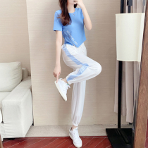 Casual Fashion Suit Womens Summer 2022 New Thin sheet Conspico Slim Down Sport Short Sleeve Pants Two Sets Foreign Air