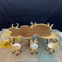 Kindergarten solid wood table and chair combination set childrens wooden table early education studio nursery nursery 1 table 8 chairs can be customized