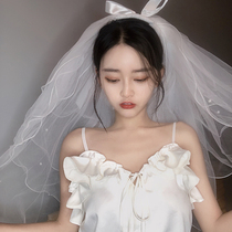 Head yarn headdress Super fairy son Net red photo props Bride wedding certificate registration light Female small long senior sense