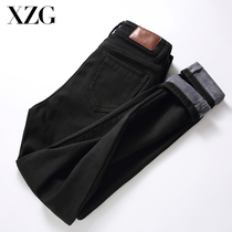 Black jeans women 2021 Spring and Autumn New velvet thin elastic high waist velvet nine points thick small foot pants