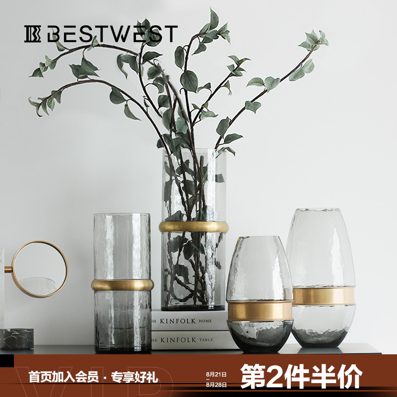 Lightweight and luxurious glass vase ornaments modern simple living room decorations Nordic table transparent flower vase design