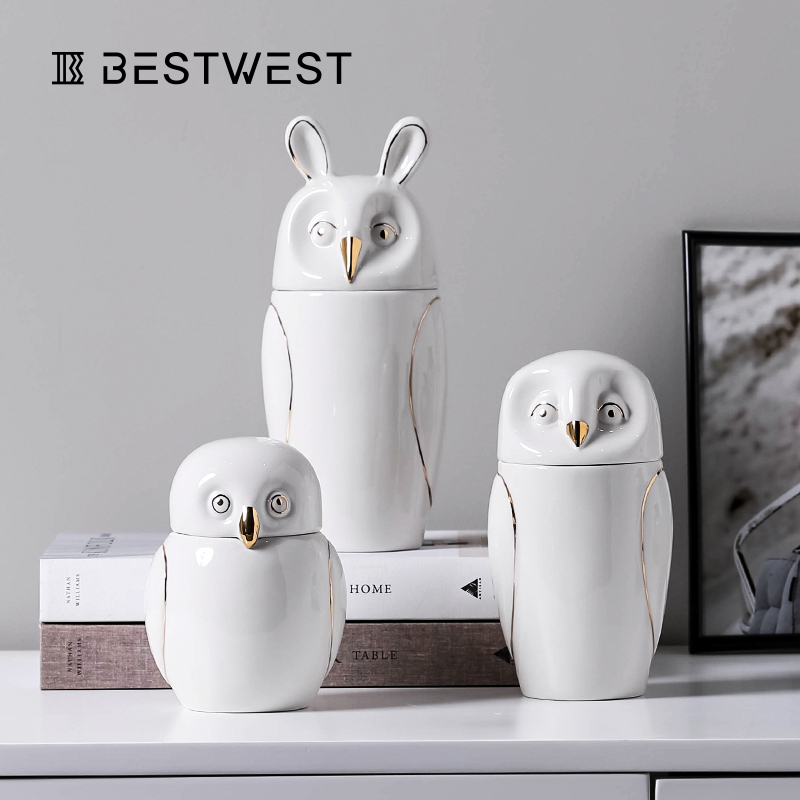 BEST WEST Owl Storage Tank Ceramics Receiving Candy Cans Creative Decorations for Living Room