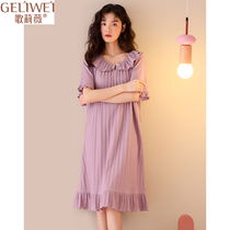 2021 new princess wind nightgown women spring summer cotton short sleeve thin summer loose size sweet pajamas