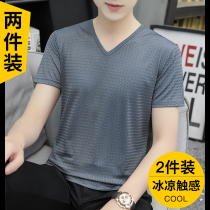 v-neck short-sleeved t-shirt mens summer 2021 new mesh tide brand quick-drying half-sleeve t-shirt ice silk thin section ice top