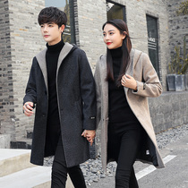 2021 autumn and winter New couple slim hooded woolen coat long single breasted mens casual trench coat coat
