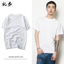 Summer mens pure white black short sleeve T-shirt cotton round neck loose body shirt solid color simple bottom coat women