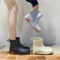 Rain boots womens fashion outer wear non-slip water shoes Korean adult waterproof galoshes water boots short tube rubber shoes medium tube rain boots