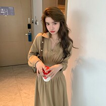 Shirt dress autumn 2022 new womens Hepburn style temperament long sleeves waist thin chic high-grade skirt