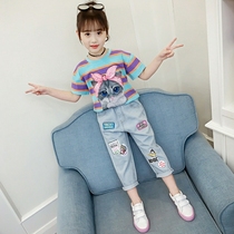 Tide Boy Clothing Girls Summer Clothing Suit 2022 New Little Girl Summer Great Children Ocean Air Short Sleeve Net Red Two-piece Set