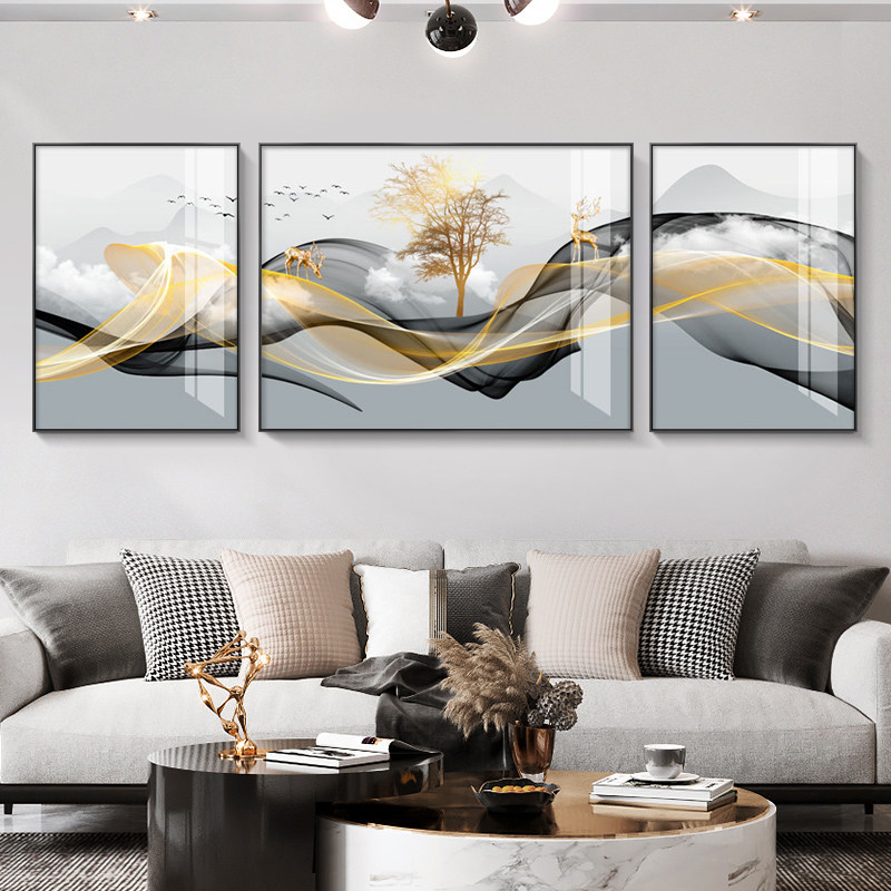Modern light luxury living room decoration painting new Chinese sofa background wall hanging behind three series of combined painting murals