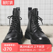  Black Martin boots mens leather high-top British style leather shoes thick-soled heightening motorcycle retro mens boots casual tooling boots
