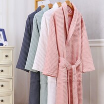 High-end hotel bathrobe women spring and autumn cotton absorbent long waffle bathrobe male couple winter thickened robe