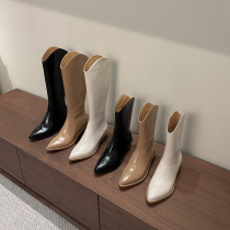 V-mouth Western cowboy boots Pointed but knee boots Womens summer breathable black high boots Womens white knight boots