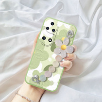 Green white flowers are suitable for Huawei p50 mobile phone shell fresh flower oil painting p50pro fashion and art creative bracelet womens liquid silicone lens full package anti-fall protection shell
