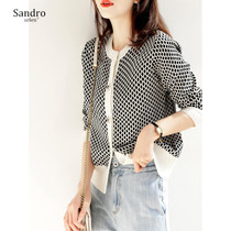 Sandro selen commuting intellectual OL small plaid knit cardigan jacket womens New temperament