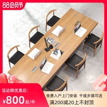 Solid wood conference table Long table Simple modern large board workbench Log office desk Computer table Negotiation table and chair combination