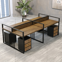 Industrial wind office furniture staff 6 people Computer office table and chair combination card holder Workbench 4 person position table