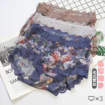 Summer thin medium high waist transparent mesh yarn sexy lace underpants big code Agrass bacteriostatic printed breathable bottom gear Fat mm