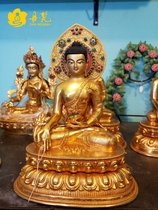 Nepal Full-Time Gold Pinch Silk Backlit Pharmacist Buddha Statue Buddha Double Seat Boutique Drug Master Fo Bronze Buddha 33cm 1 ruler